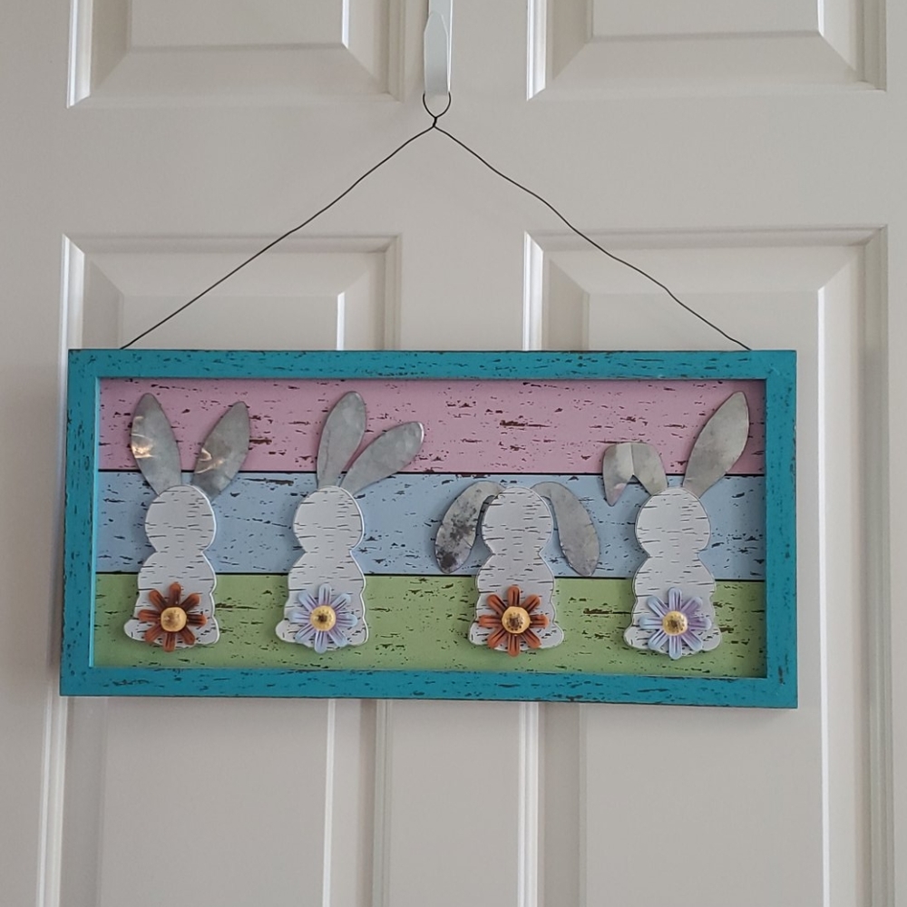 EASTER bunny Bunnies MDF Wall Hanging Decorations 20"x10"  NEW